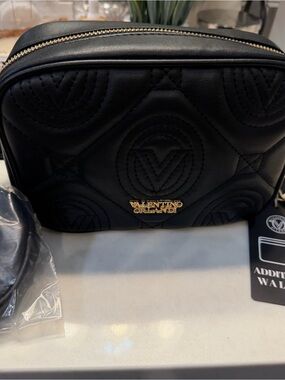 Valentino Orlandi Black Quilted Cosmetic Case with Gold Logo